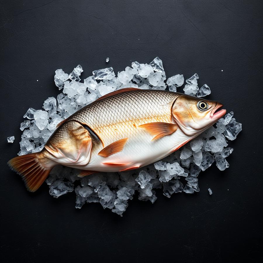 Cape hake on ice, studio photograph