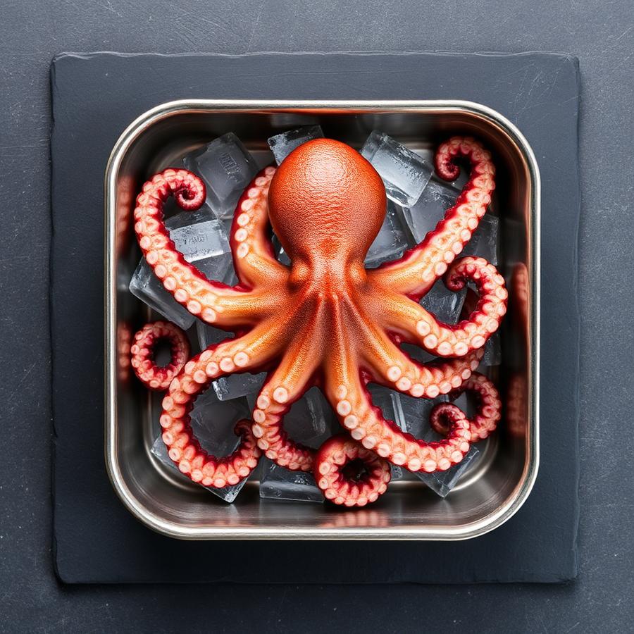 Octopus on ice, studio photograph